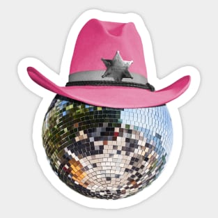 Disco Ball Wearing Pink Cowboy Hat Club Retro Sticker